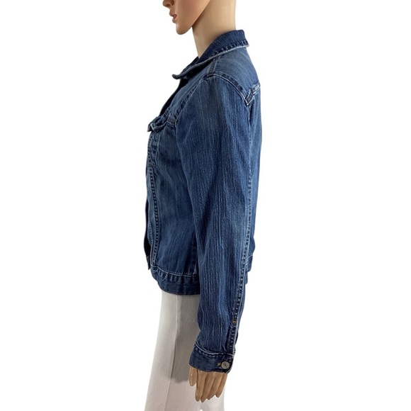 Gap Stretch Fitted Denim Jacket Medium Blue Button Front - Picture 4 of 7